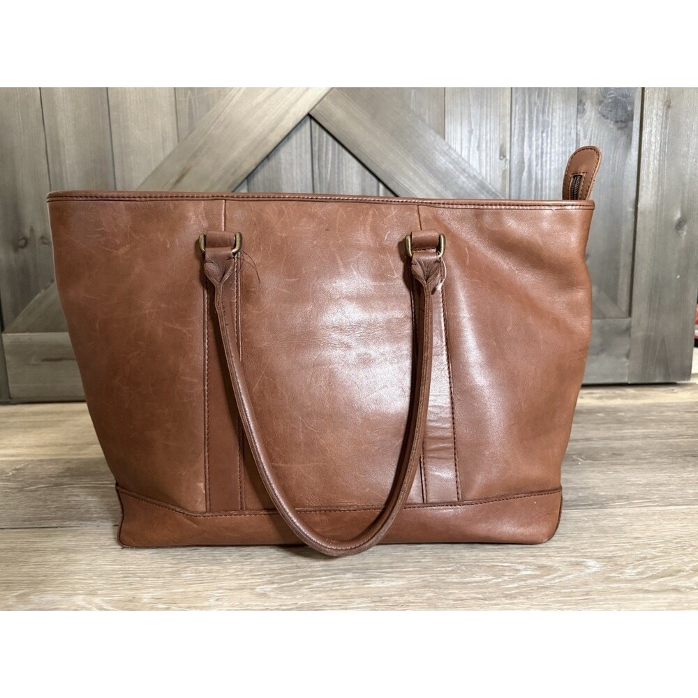 Vtg L.L. Bean Town & Field Wildlife Lining Leather Brown Tote Bag Shopper Travel - Picture 3 of 16